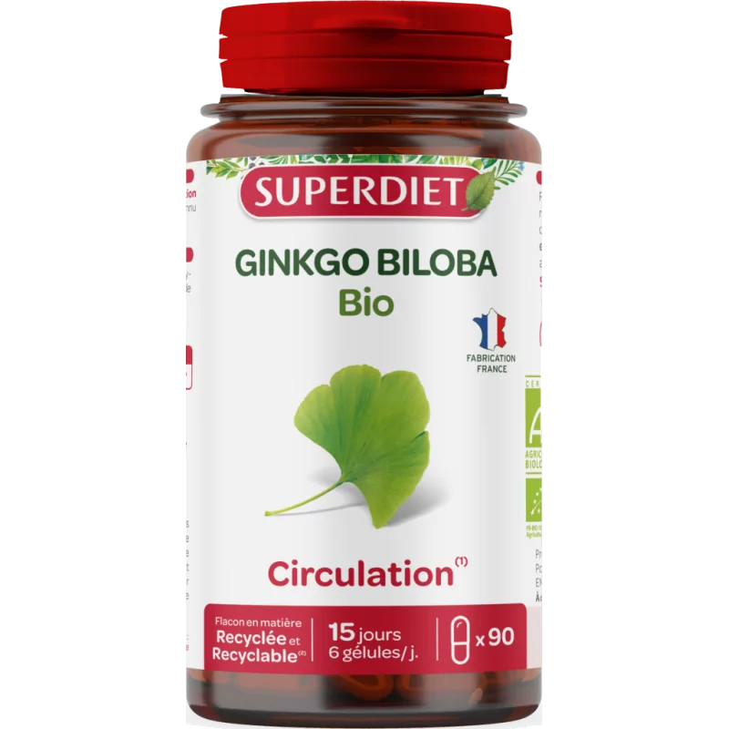 Superdiet Ginkgo Biloba Bio Circulation 90 gélules - Univers Pharmacie