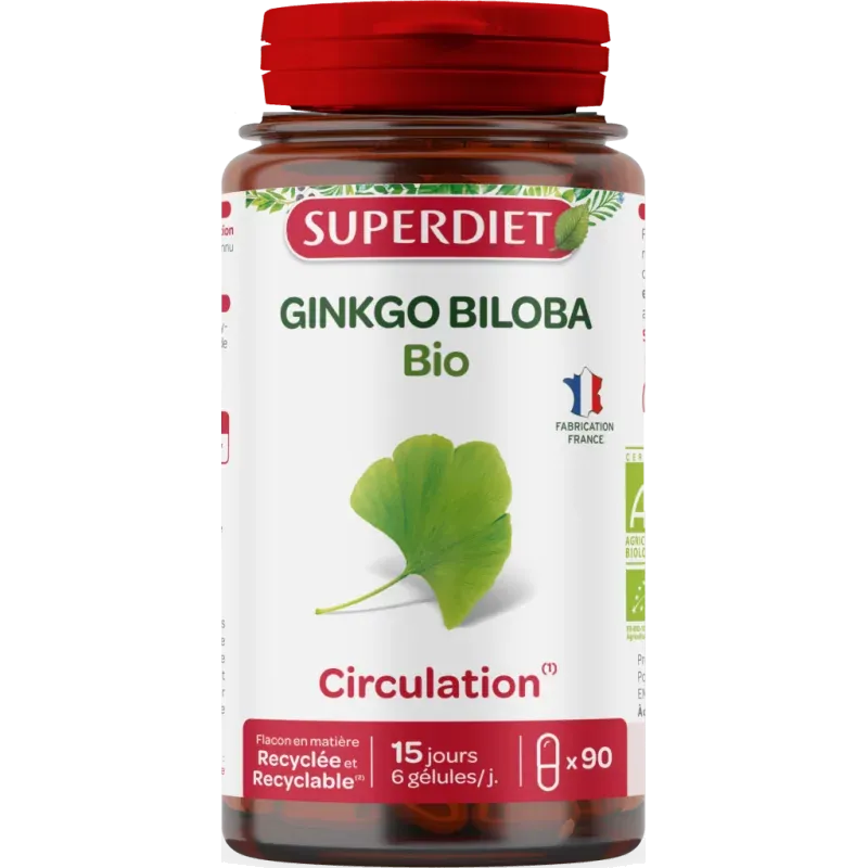 Superdiet Ginkgo Biloba Bio Circulation 90 gélules - Univers Pharmacie