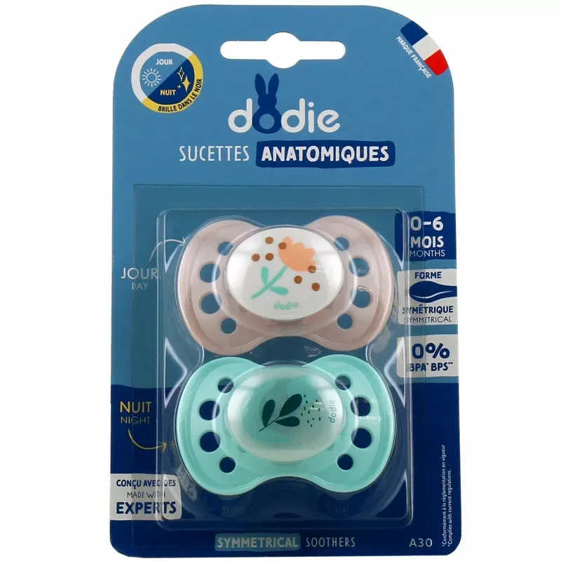 Dodie Sucettes Anatomiques Jour et Nuit 0-6mois X2 Dodie Sucettes Anatomiques Jour et Nuit 0-6mois X2
