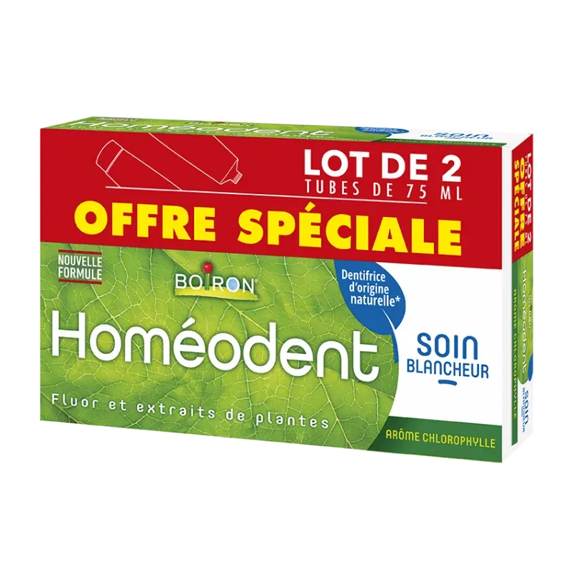 Boiron Homéodent Dentifrice Soin Blancheur Chlorophylle 2X75ml - Univers Pharmacie