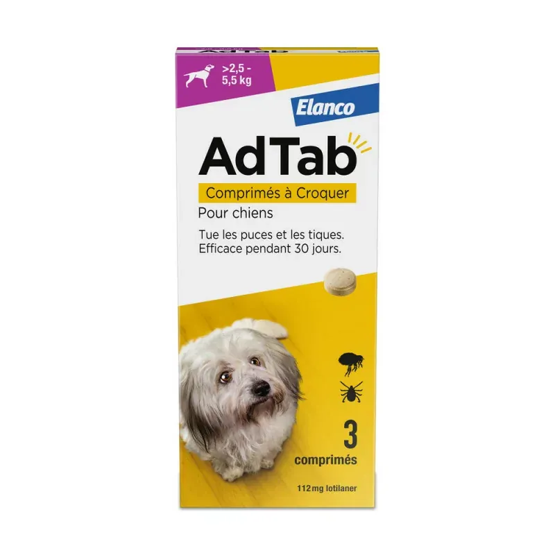 Elanco AdTab 112mg Chien 2,5-5,5kg 3 comprimés - Univers Pharmacie