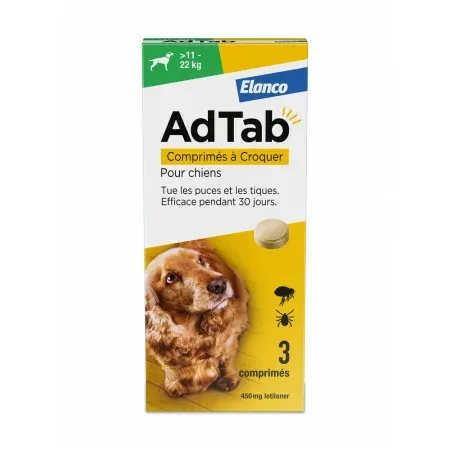 Elanco AdTab 450mg Chien 11-22kg 3 comprimés - Univers Pharmacie