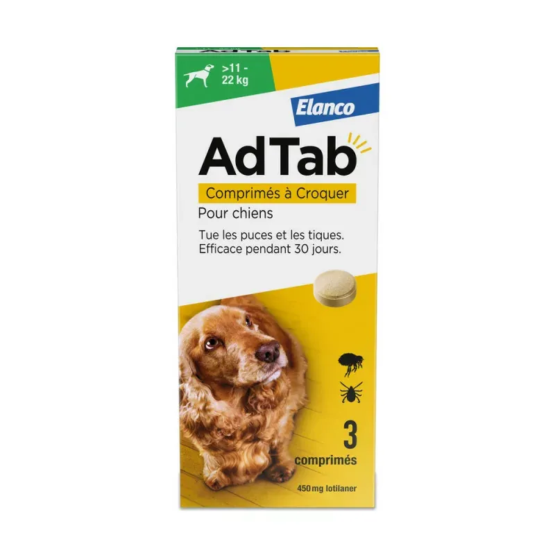 Elanco AdTab 450mg Chien 11-22kg 3 comprimés - Univers Pharmacie
