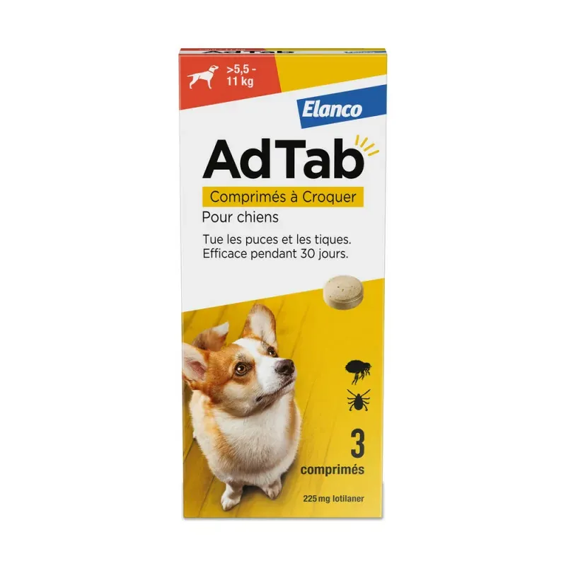 Elanco AdTab 225mg Chien 5,5-11kg 3 comprimés