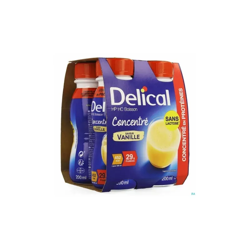 Delical HP HC Boisson Concentré Saveur Vanille 4X200ml - Univers Pharmacie