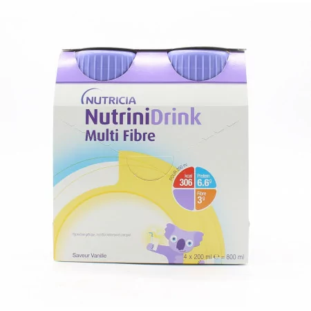 Nutricia NutriniDrink Multi Fibre Arôme Vanille 4X200ml - Univers Pharmacie