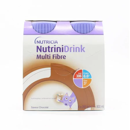 Nutricia NutriniDrink Multi Fibre Arôme Chocolat 4X200ml - Univers Pharmacie