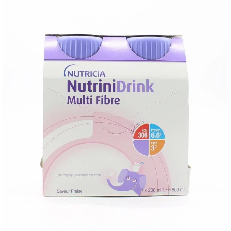 Nutricia NutriniDrink Multi Fibre Arôme Fraise 4X200ml - Univers Pharmacie