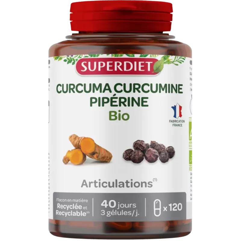 Superdiet Curcuma Curcumine Pipérine Bio 120 gélules - Univers Pharmacie Superdiet Curcuma Curcumine Pipérine Bio 120 gélules - Univers Pharmacie