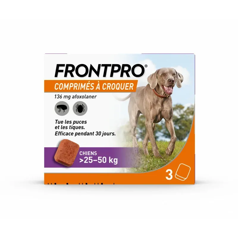 Frontpro Chiens 25-50kg 3 comprimés à croquer - Univers Pharmacie Frontpro Chiens 25-50kg 3 comprimés à croquer - Univers Pharmacie