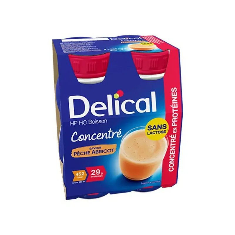 Delical HP HC Boisson Concentré Saveur Pêche Abricot 4X200ml - Univers Pharmacie