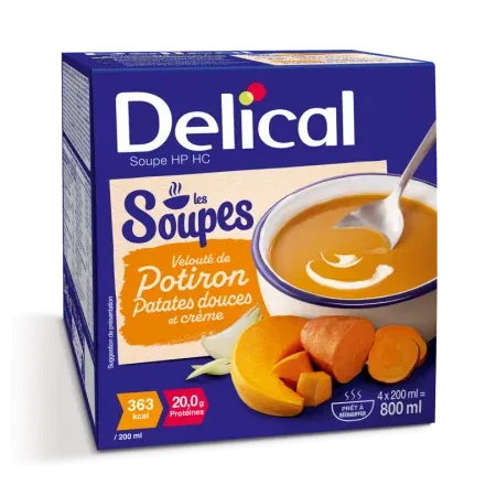 Delical Soupe HP HC Potiron Patates Douce et Crème 4X200ml - Univers Pharmacie