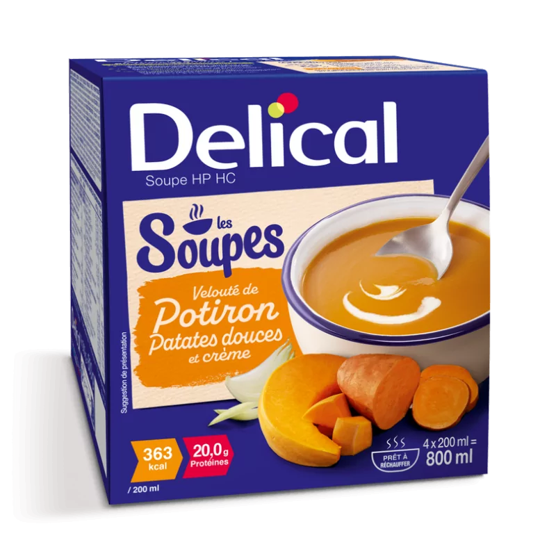 Delical Soupe HP HC Potiron Patates Douce et Crème 4X200ml - Univers Pharmacie