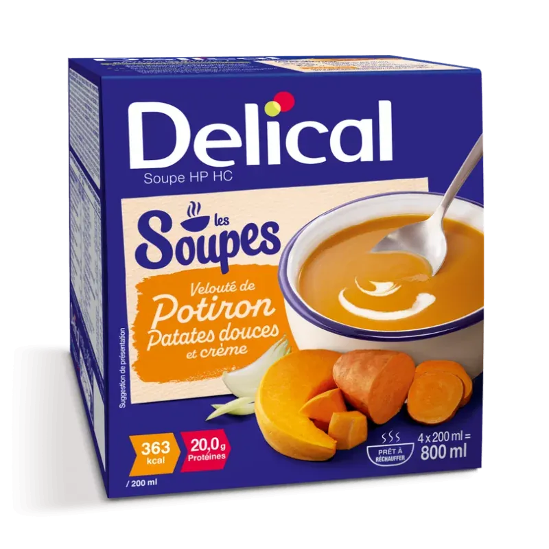 Delical Soupe HP HC Potiron Patates Douce et Crème 4X200ml - Univers Pharmacie