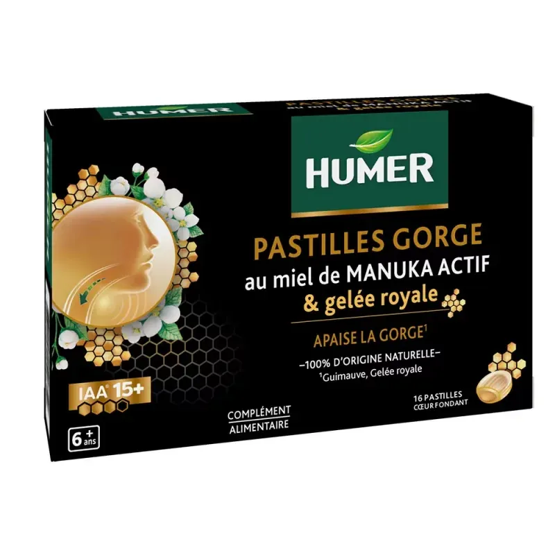 Humer Pastilles Gorge Miel de Manuka Gelée Royal 16 pastilles - Univers Pharmacie