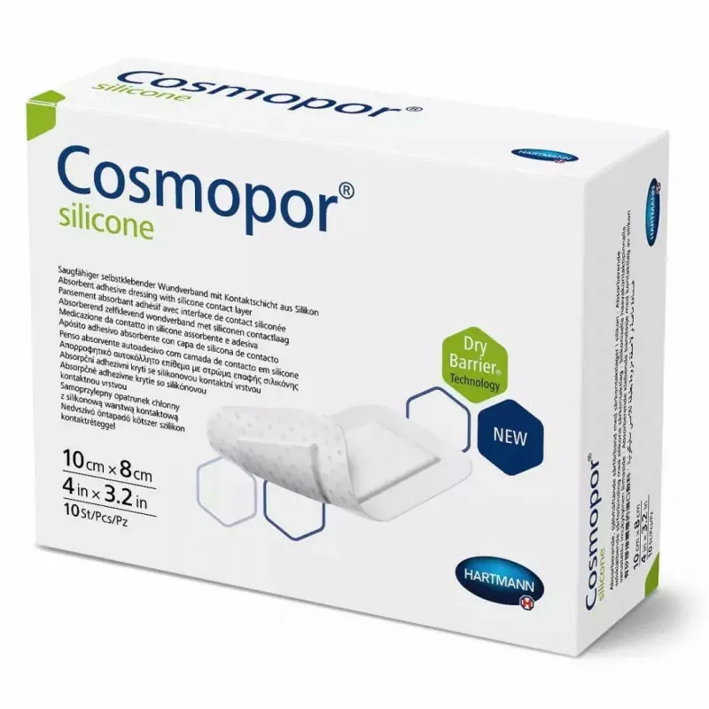 Cosmopor Silicone Pansement Absorbant Adhésif 10X8cm 10 pièces