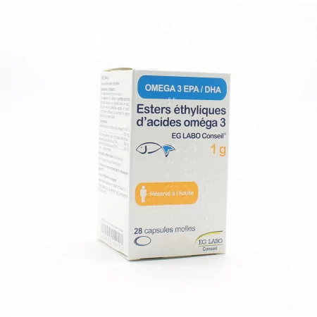 EG Labo Esters Ethyliques d'Acide Omega 3 EG 1g 28 capsules molles - Univers Pharmacie