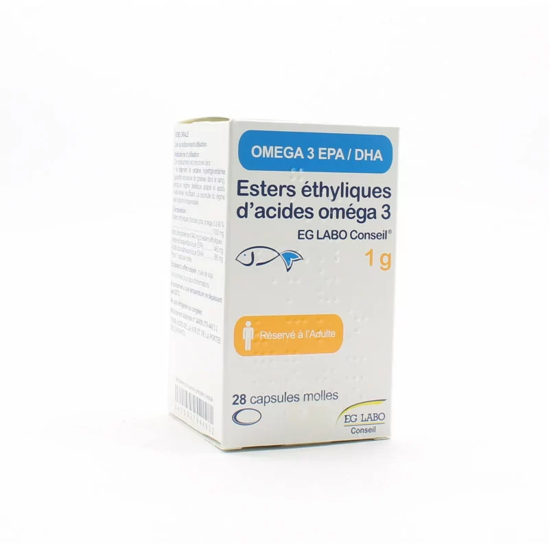 EG Labo Esters Ethyliques d'Acide Omega 3 EG 1g 28 capsules molles - Univers Pharmacie