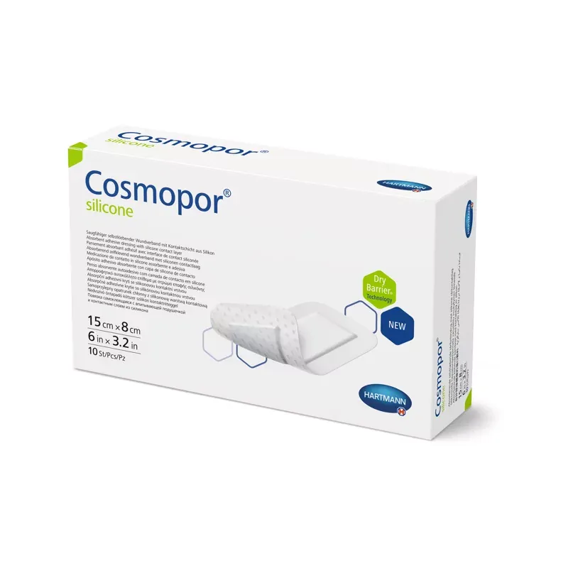 Cosmopor Silicone Pansement Absorbant Adhésif 15X8cm 10 pièces - Univers Pharmacie