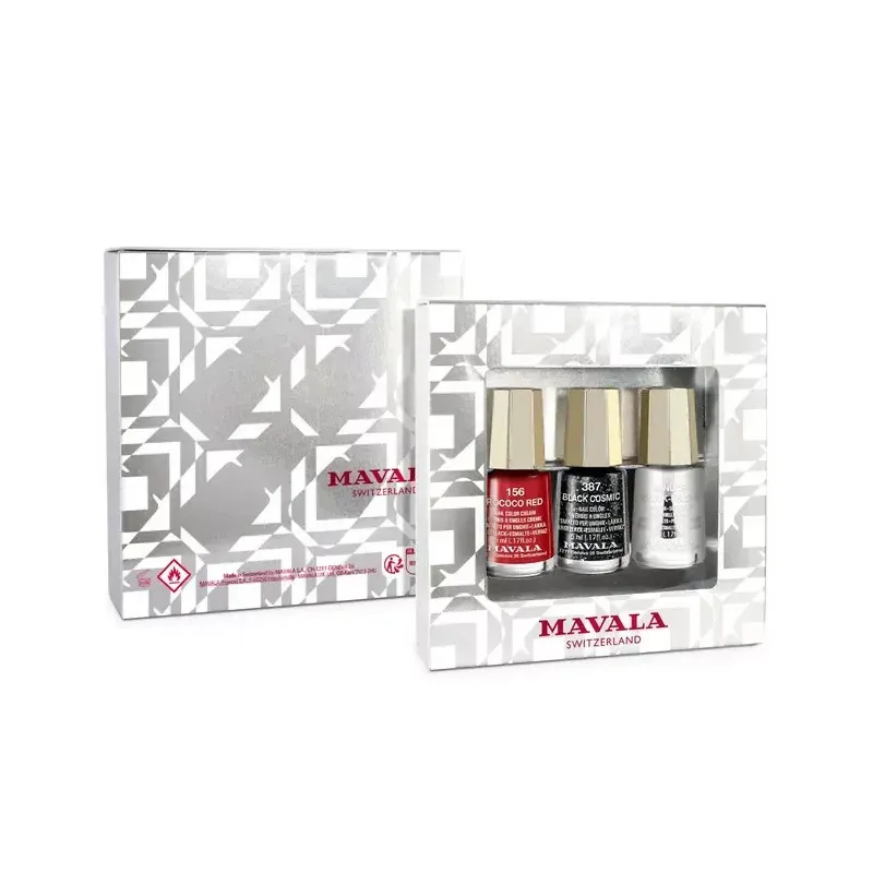 Mavala Coffret Mini Color Vernis à Ongles 156 Rococo Red 387 Black Cosmic Minute Quick-Finish 3X5ml - Univers Pharmacie