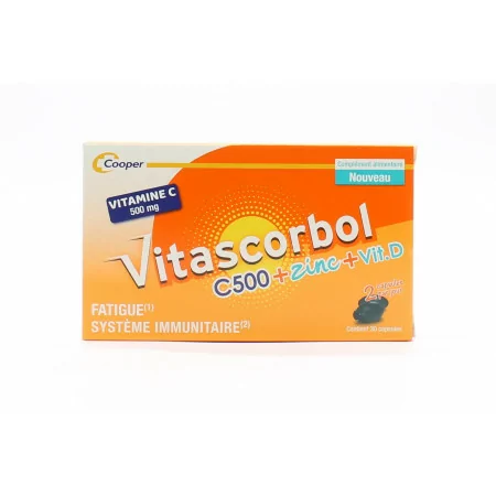 Vitascorbol C500 + Zinc + Vitamine D 30 Capsules - Univers Pharmacie