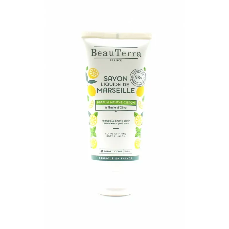 BeauTerra Savon Liquide de Marseille Menthe Citron 100ml