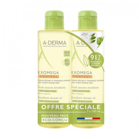 A-Derma Exomega Control Huile Lavante Émolliente 2X500ml