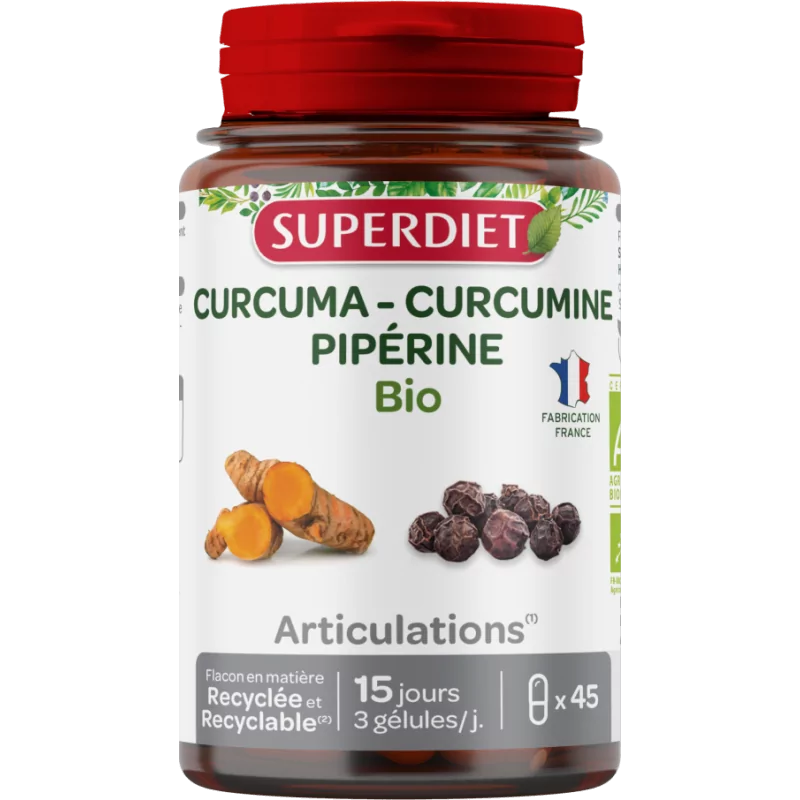 Superdiet Curcuma Curcumine Pipérine Bio 45 gélules - Univers Pharmacie