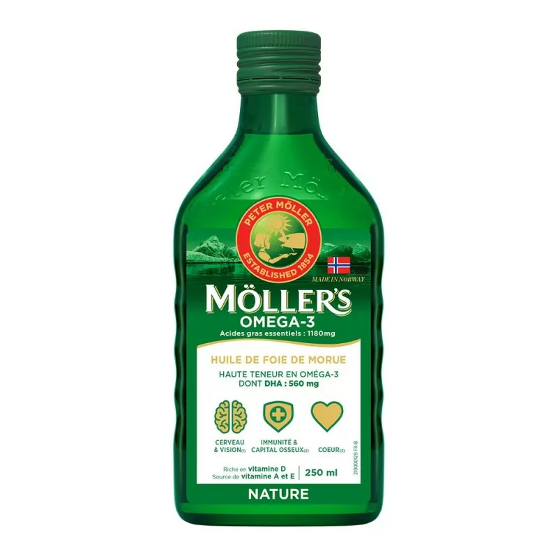 Moller's Omega-3 Huile de Foie de Morue Nature 250ml - Univers Pharmacie