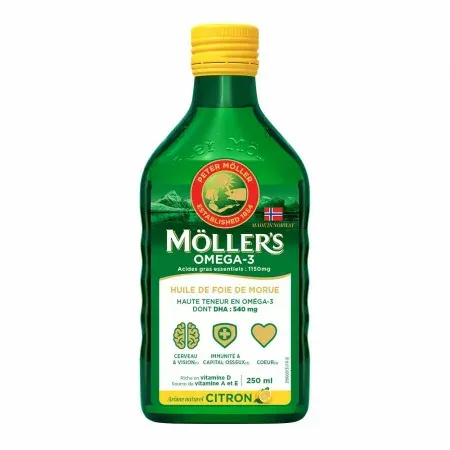 Moller's Omega-3 Huile de Foie de Morue Citron 250ml - Univers Pharmacie