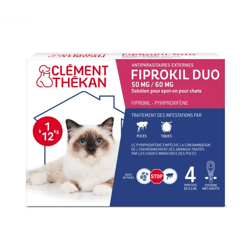 Fiprokil Duo Chat 1-12kg 50mg/60mg 4X0,5ml - Univers Pharmacie