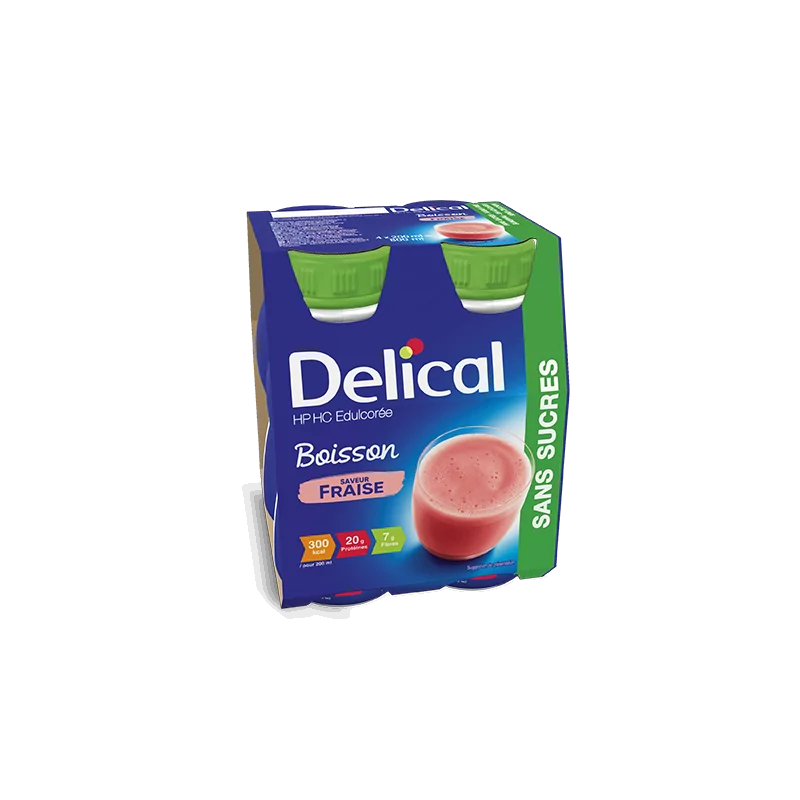 Delical HP HC Edulcorée Boisson Saveur Fraise 4X200ml - Univers Pharmacie