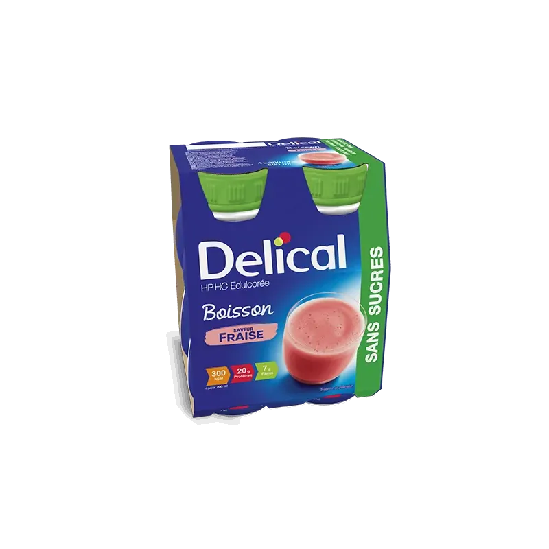 Delical HP HC Edulcorée Boisson Saveur Fraise 4X200ml - Univers Pharmacie