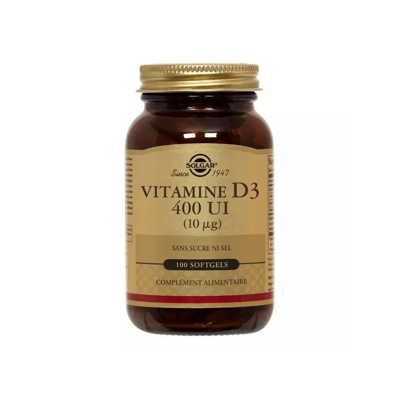 Solgar Vitamine D3 400UI (10µg) 100 softgels - Univers Pharmacie