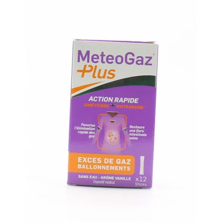 MétéoGaz Plus Excès de Gaz Ballonnements 12 sticks - Univers Pharmacie