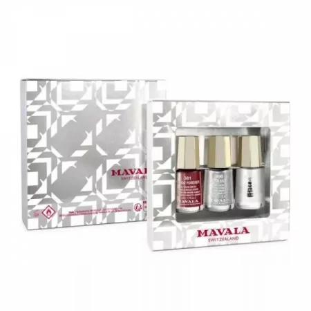 Mavala Coffret Mini Color Vernis à Ongles 381 Rouge Forever 996 Cyber Silver Super Base 3X5ml - Univers Pharmacie