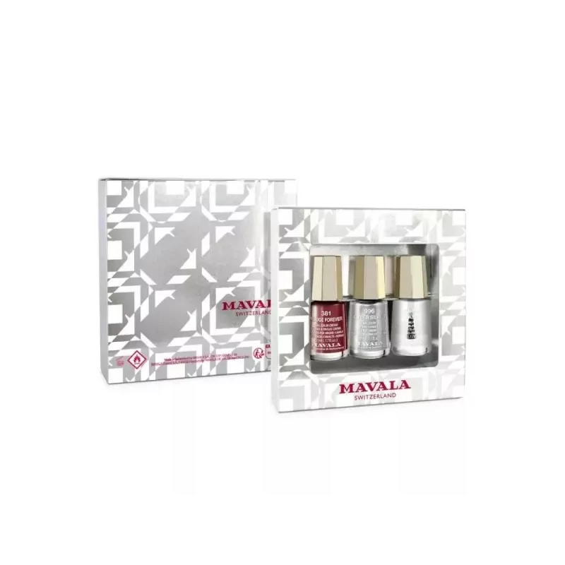 Mavala Coffret Mini Color Vernis à Ongles 381 Rouge Forever 996 Cyber Silver Super Base 3X5ml - Univers Pharmacie