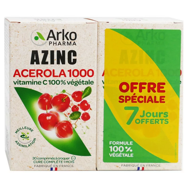 Arkopharma Azinc Acerola 1000 2X30 comprimés à croquer - Univers Pharmacie