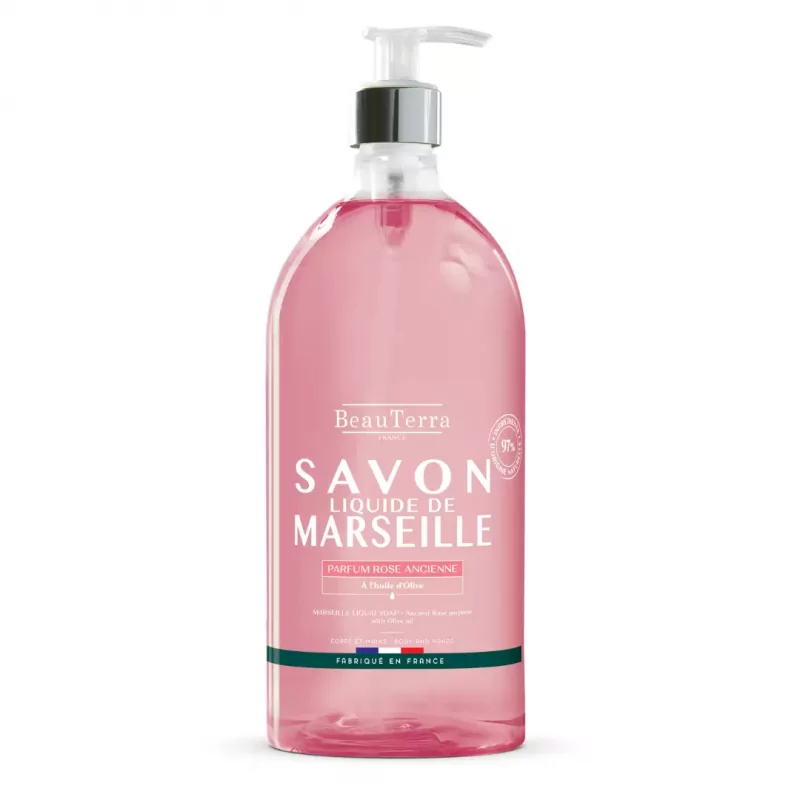 BeauTerra Savon Liquide de Marseille Parfum Rose Ancienne 1L