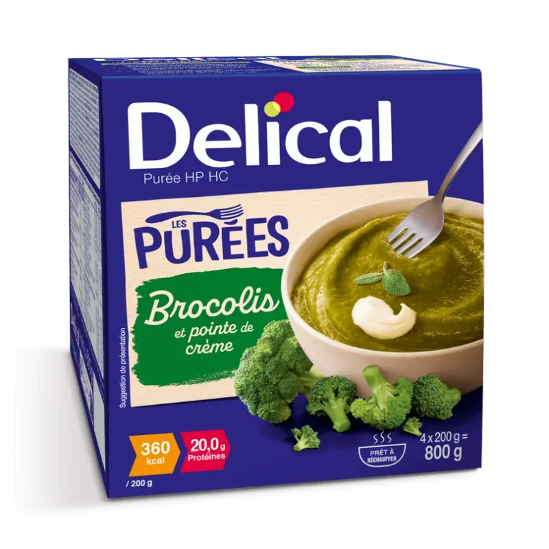 Delical Purée HP HC Brocoli et Pointe de Crème 4X200g - Univers Pharmacie