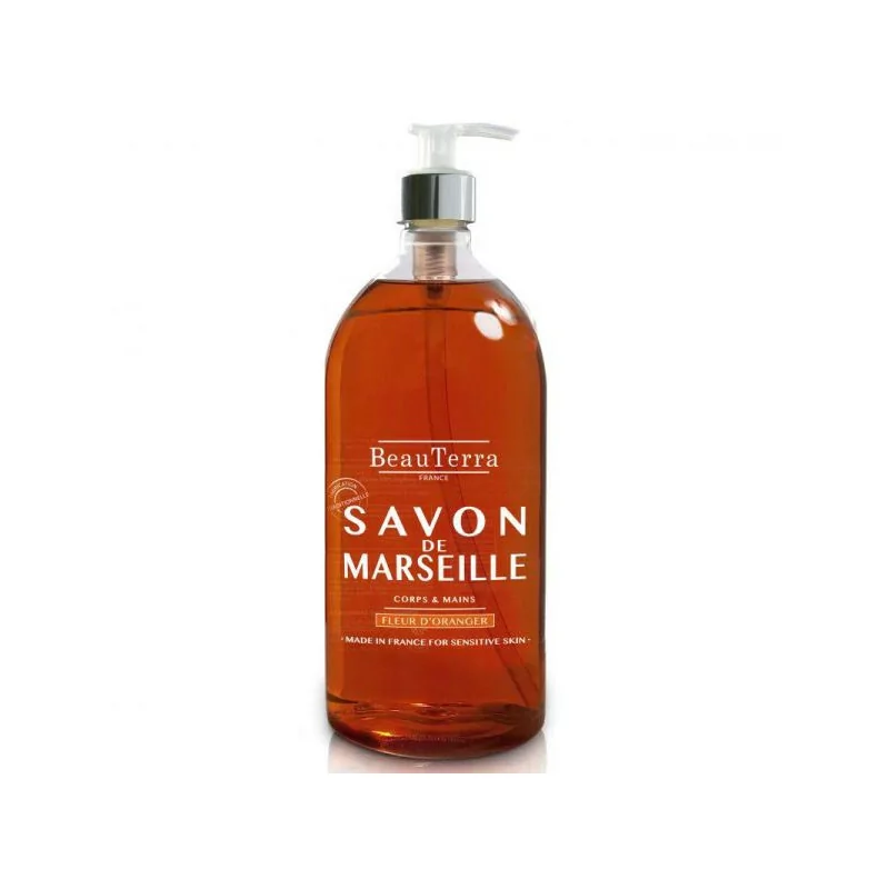 BeauTerra Savon Liquide de Marseille Fleur d'Oranger 1L - Univers Pharmacie