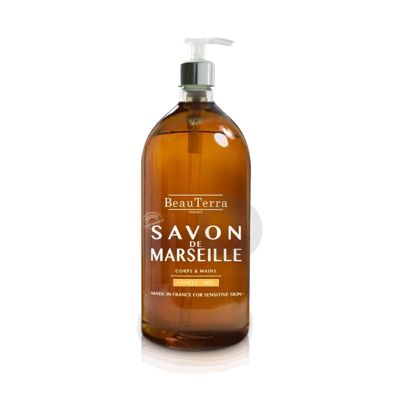 BeauTerra Savon Liquide de Marseille Vanille Miel 1L - Univers Phrmacie