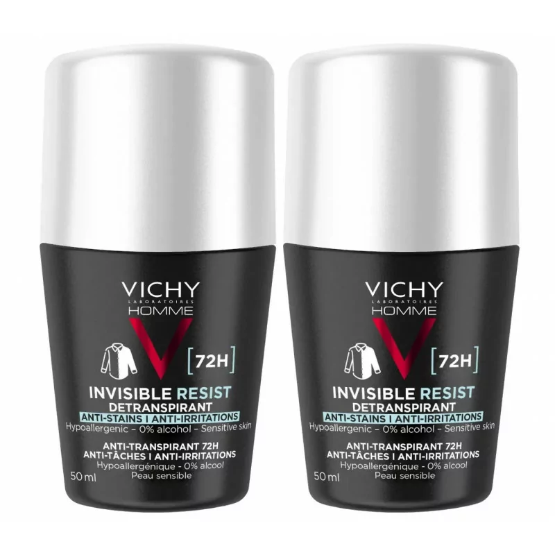 Vichy Homme Invisible Resist Détranspirant 72H 2X50ml - Univers Pharmacie