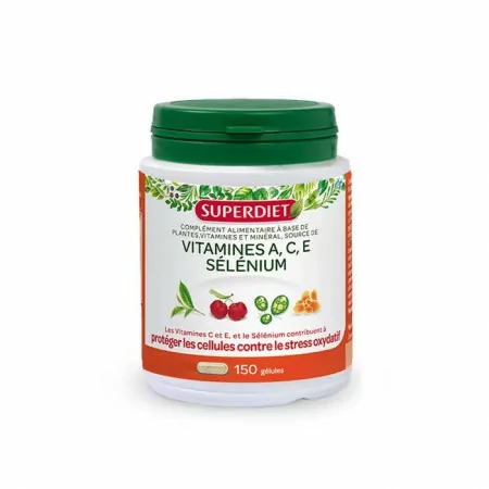 Superdiet Vitamines A, C, E Sélénium 150 gélules - Univers Pharmacie