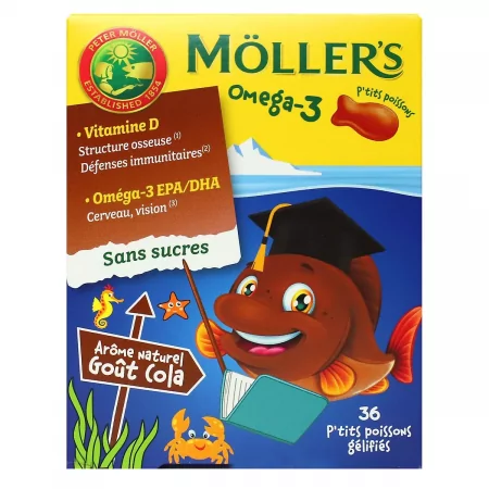 Moller's Omega-3 sans sucres Goût Cola 36 p'tits poissons gélifiés - Univers Pharmacie