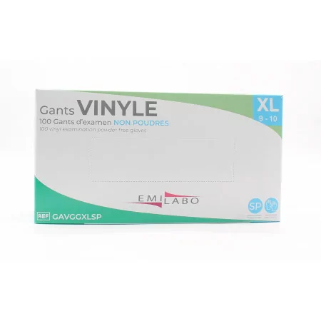 Emilabo Gants Vinyle Non Poudrés Taille XL X100 - Univers Pharmacie