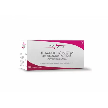 Emilabo 100 Tampons Pré-injection 70% Alcool Isopropylique - Univers Pharmacie