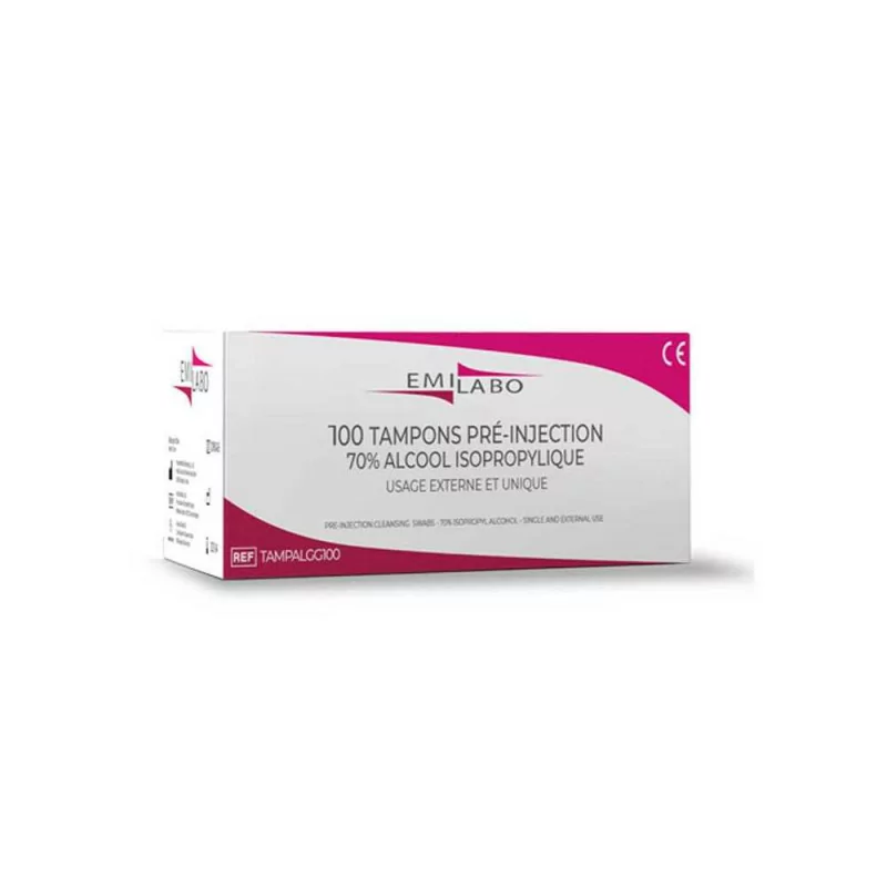 Emilabo 100 Tampons Pré-injection 70% Alcool Isopropylique - Univers Pharmacie