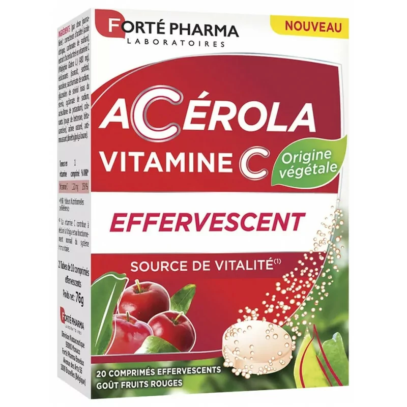 Forté Pharma Acérola Vitamine C Effervescent 20 comprimés - Univers Pharmacie