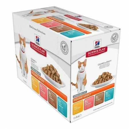 Science Plan Hill's Science Plan Chat Stérilisé Jeune Adulte Multi Pack 4 Saveurs 3x4 - Univers Pharmacie